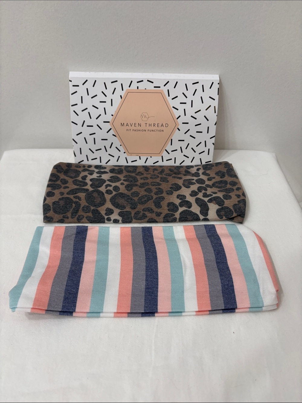 Maven Thread Women's Leopard and Pastel Stripe Headband Set NWT
